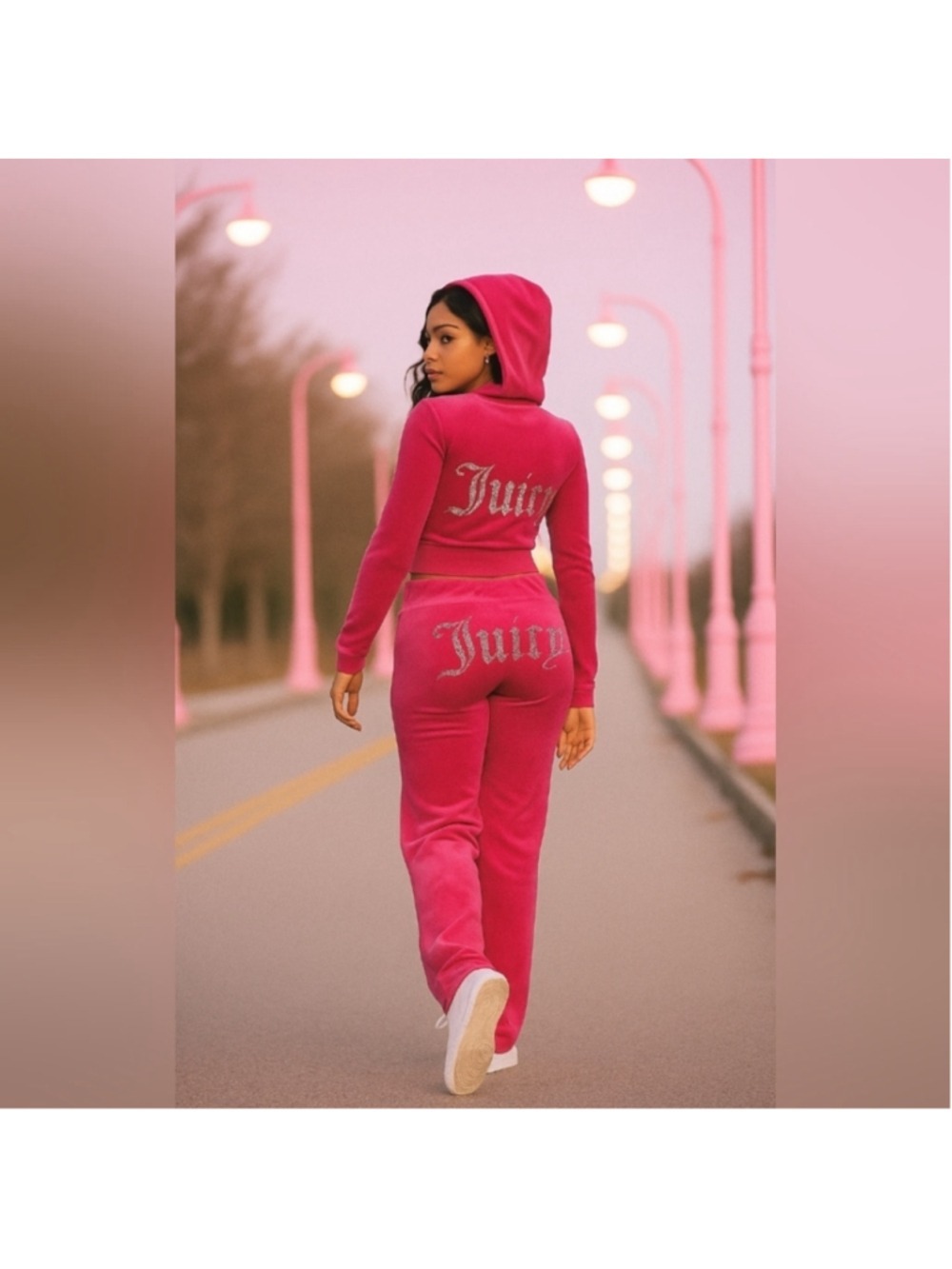 NWT Juicy Couture Tracksuit Set Y2K Style Velour Pink Party Rhinestone Large